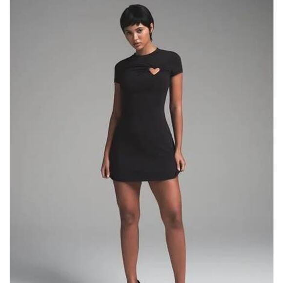 NWT Skims Medium Jersey Cotton Heart Cutout Mini Dress in Soot Black